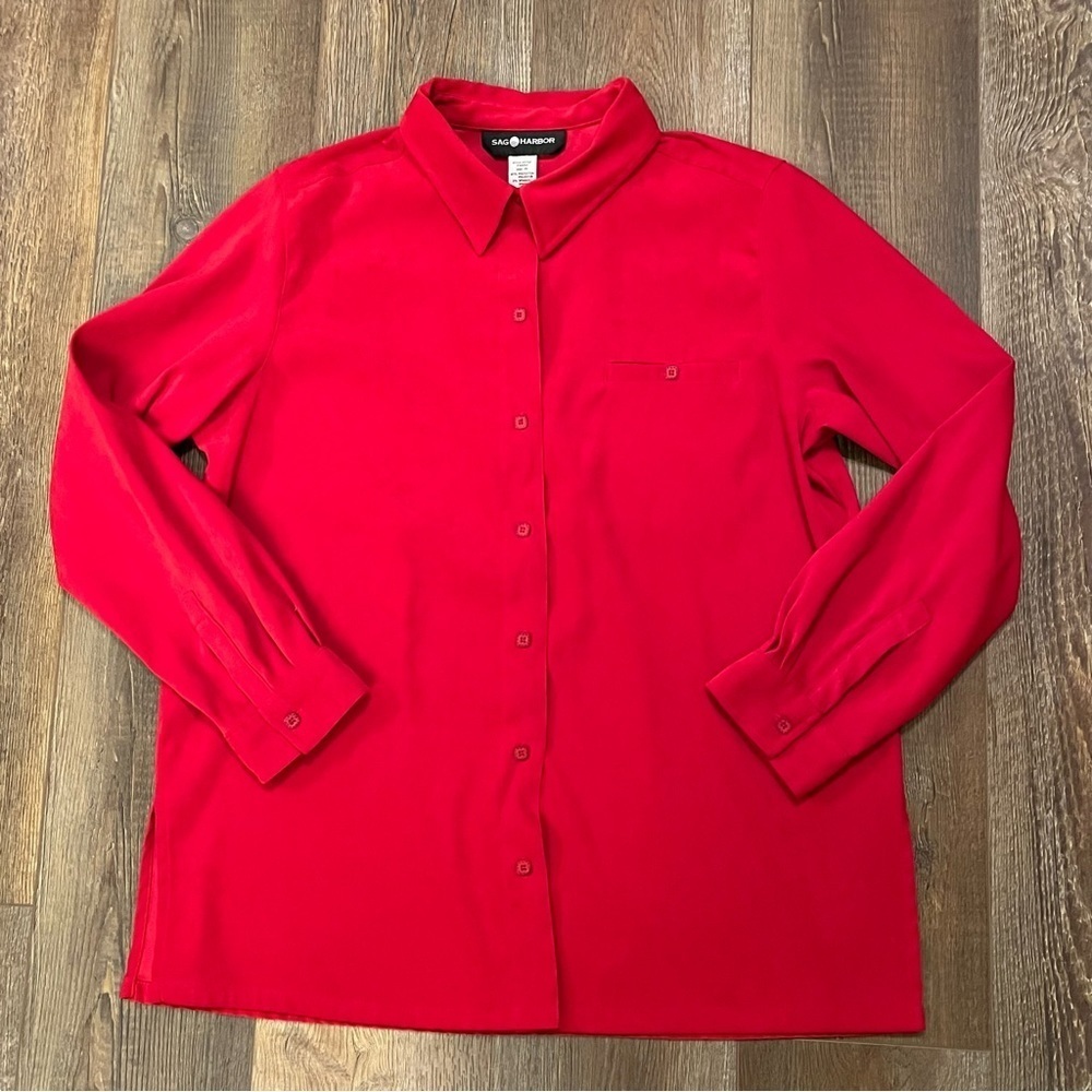 SAG HARBOR Women's Size 14 LUXE Holiday Red‎ Brushed Knit Button Tunic Blouse